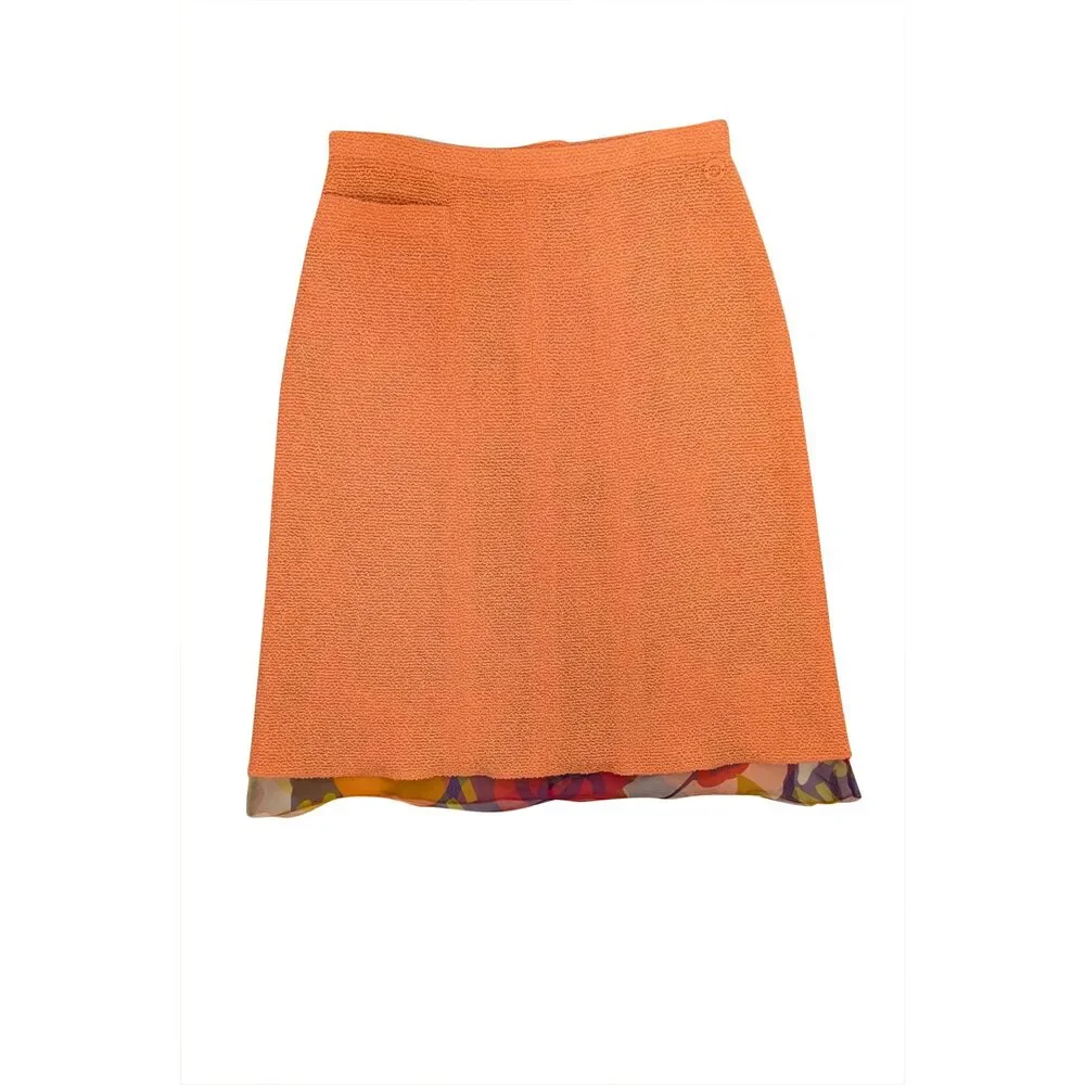 Chanel - Orange Tweed Pencil Skirt Sz 10